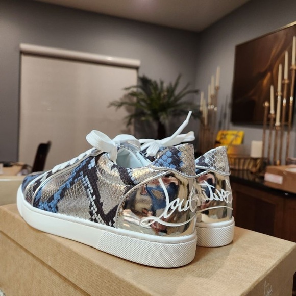 NEW Christian Louboutin Fun Vieira Orlato Flat Sneaker in Metallic Snake 41.5 - Picture 7 of 12